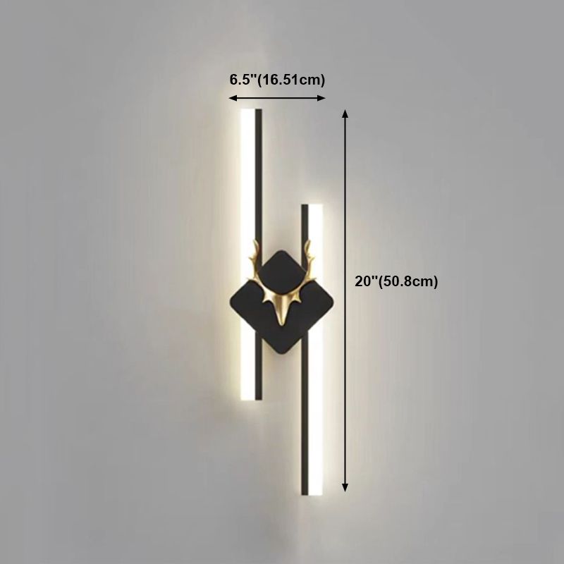 Linear Shape Metal Wall Lights Modern Style 2 Light Wall Mount Lamps in Black