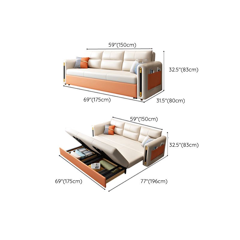 Faux Leather Convertible Sofas Glam Sleeper Sofa with Storage