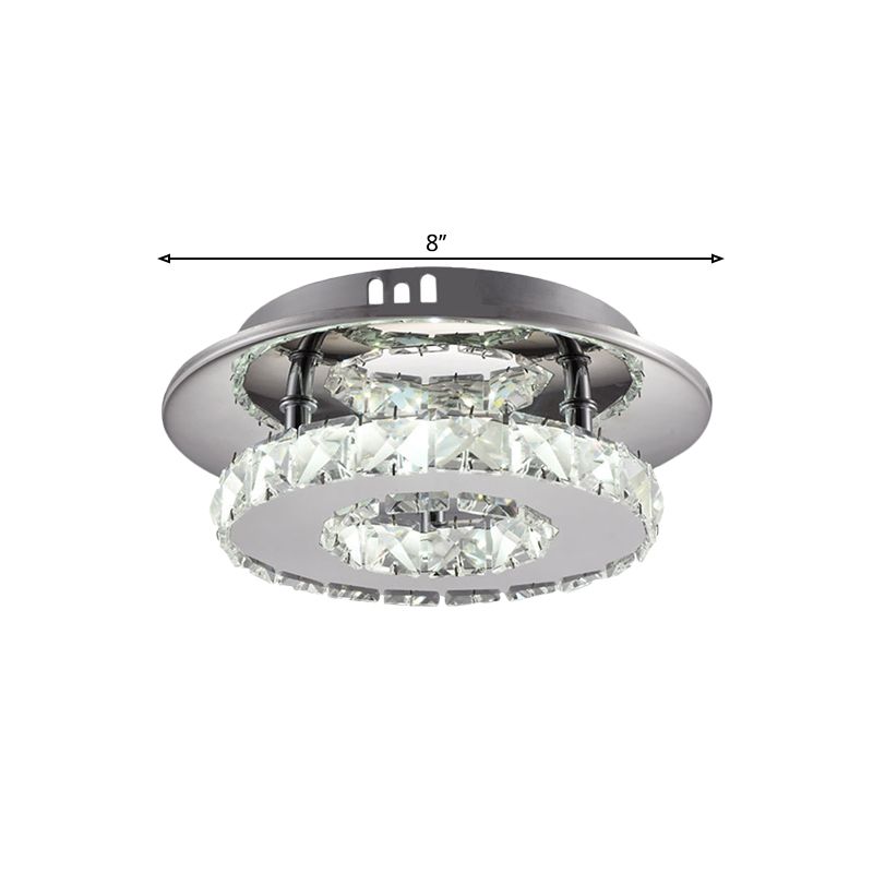 Plafoniera a LED in acciaio inossidabile con anello in cristallo smussato per montaggio ad incasso Modernity 8"/12" di larghezza