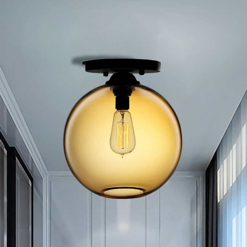 Globe Shade Semi Flush Salle à manger Rouge/Marron/Bleu Verre Style Industriel 1/2 Lumière Plafonnier Noir
