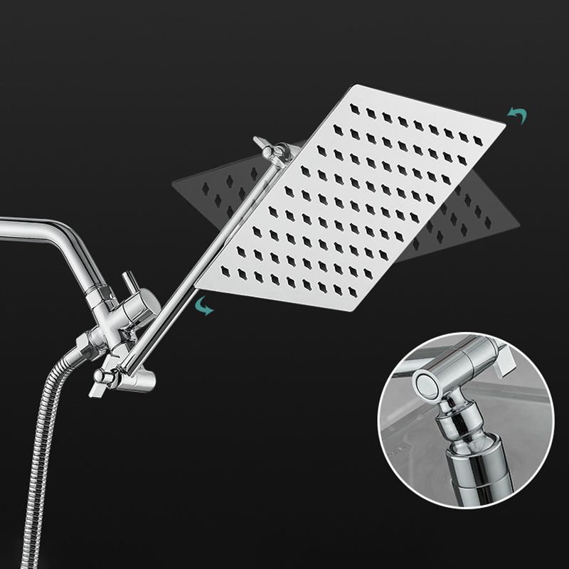 Silver Square Fixed Shower Head Modern Style Wall-Mount Showerhead