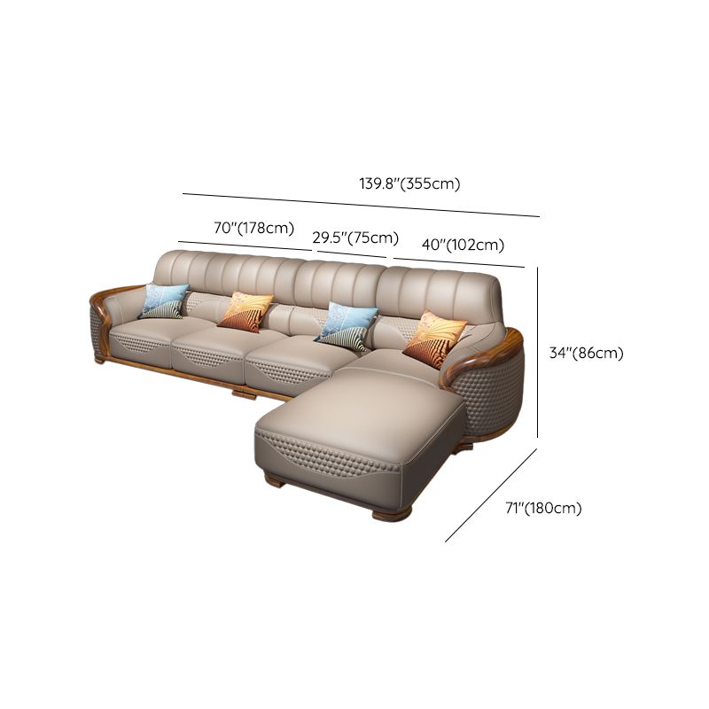 Solid Wood L-Shape Sectional Sofa Genuine Leather 3/4-Seat Sofa with Chaise