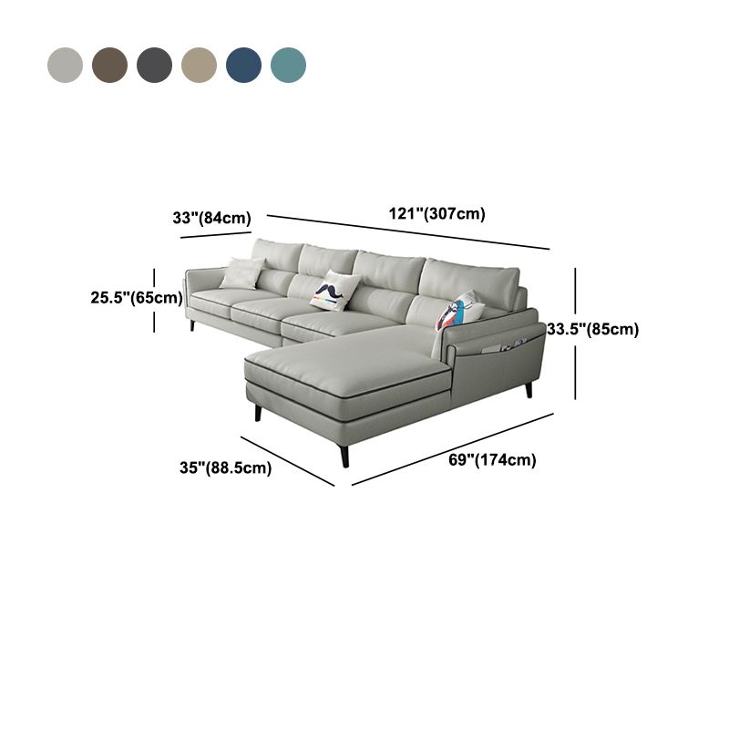 L-Shape Faux Leather Sectional with Recessed Arms and Storage