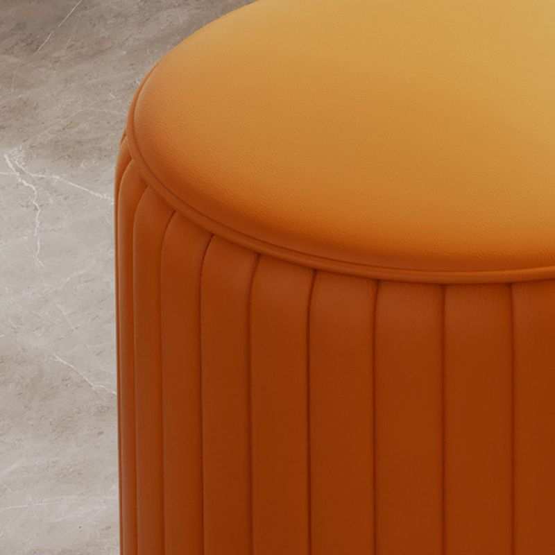 Faux Leather Pouf Cylinder Solid Water Resistant Modern Standard Ottoman