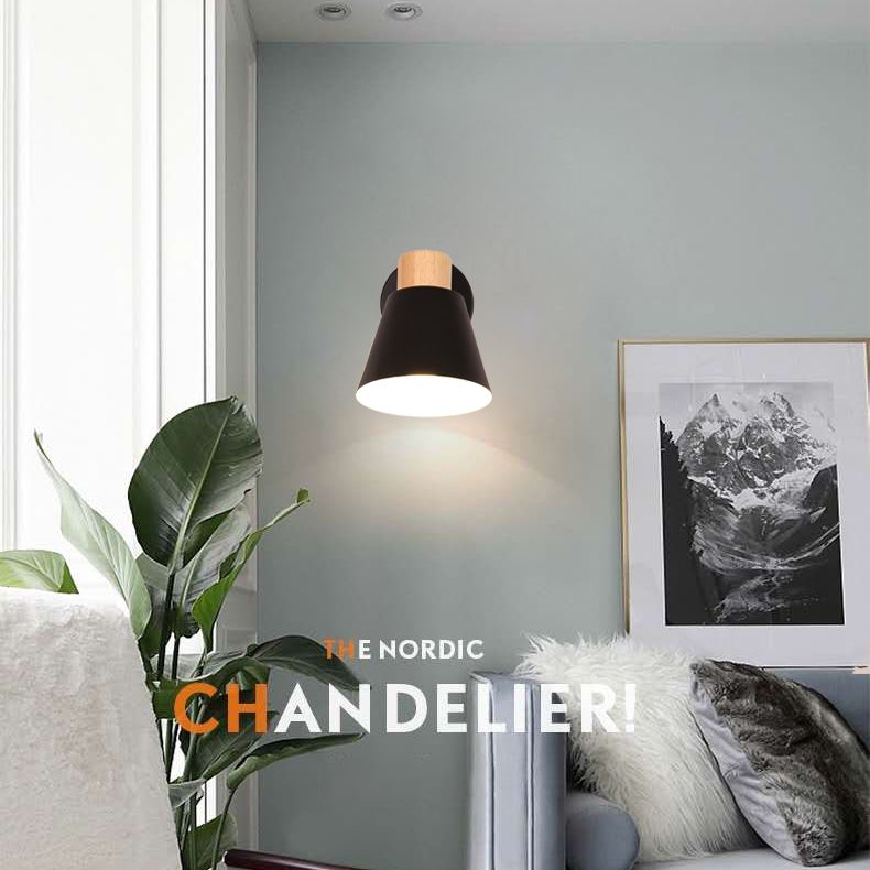 Cone-Shaped Wall Mount Lighting Nordic Style Metal Sconce Light Fixture for Bedroom
