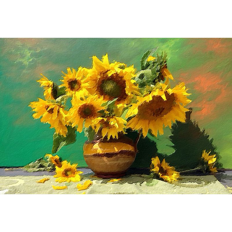 Sunflower Illustration Pattern Mildew Wall Mural Horizontalt for Living Room