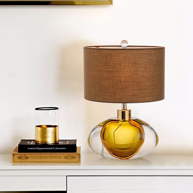 Colored Glaze Fish Tank Table Light Modernism 1-Head Brown Fabric Nightstand Lamp for Bedside