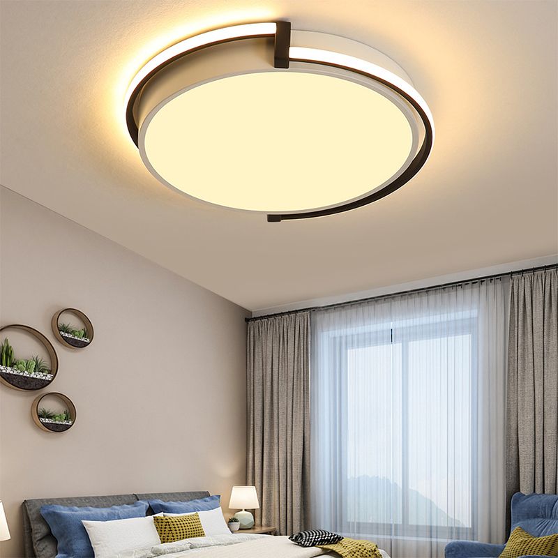 Lampe encastrée ronde pour chambre à coucher, luminaire moderne à LED en acrylique noir/gris avec diffuseur encastré en lumière blanche/chaude/neutre, 12"/16"/19,5" de large