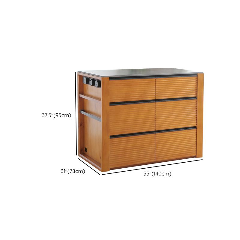 Black Stone Modern Kitchen Island Table with Solid Wood Base and Drawers