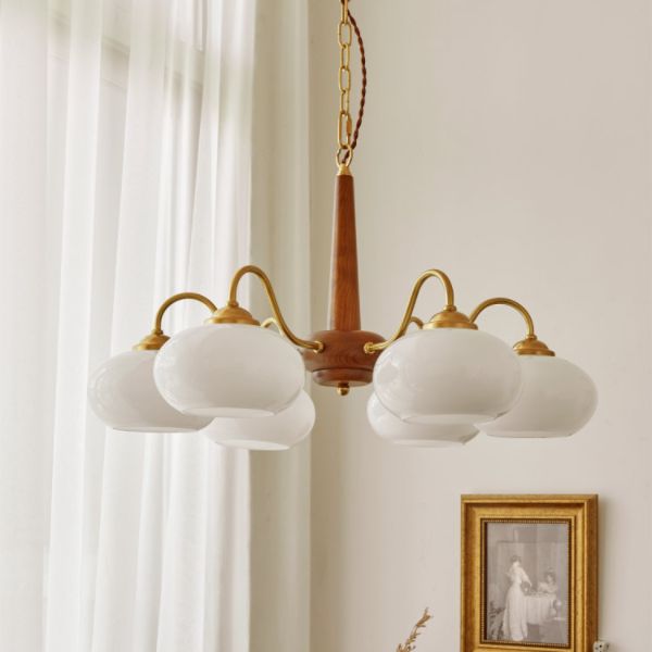 Bowl Chandelier Light Fixtures Modern Multi-Head Hanging Pendant Lamps with White Glass Shade