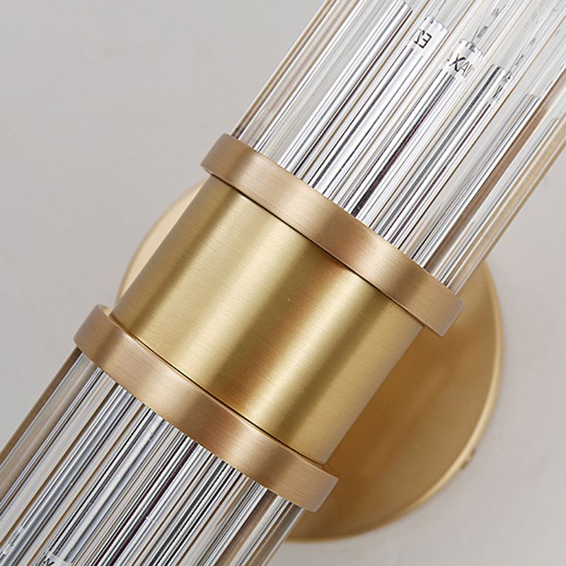 Gold Cylindrical Wall Sconce in Modern Luxury Style Copper Indoor Wall Light with Crystal Shade