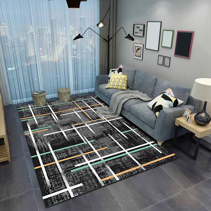Black Modern Carpet Geometry Polyester Carpet Washable Carpet for Drawing Room