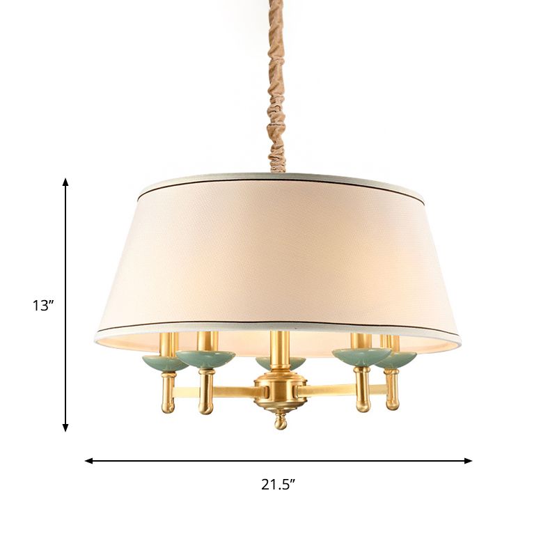 5 Lights Fabric Chandelier Light Fixture Classic White Drum Shade Dining Room Hanging Lamp Kit