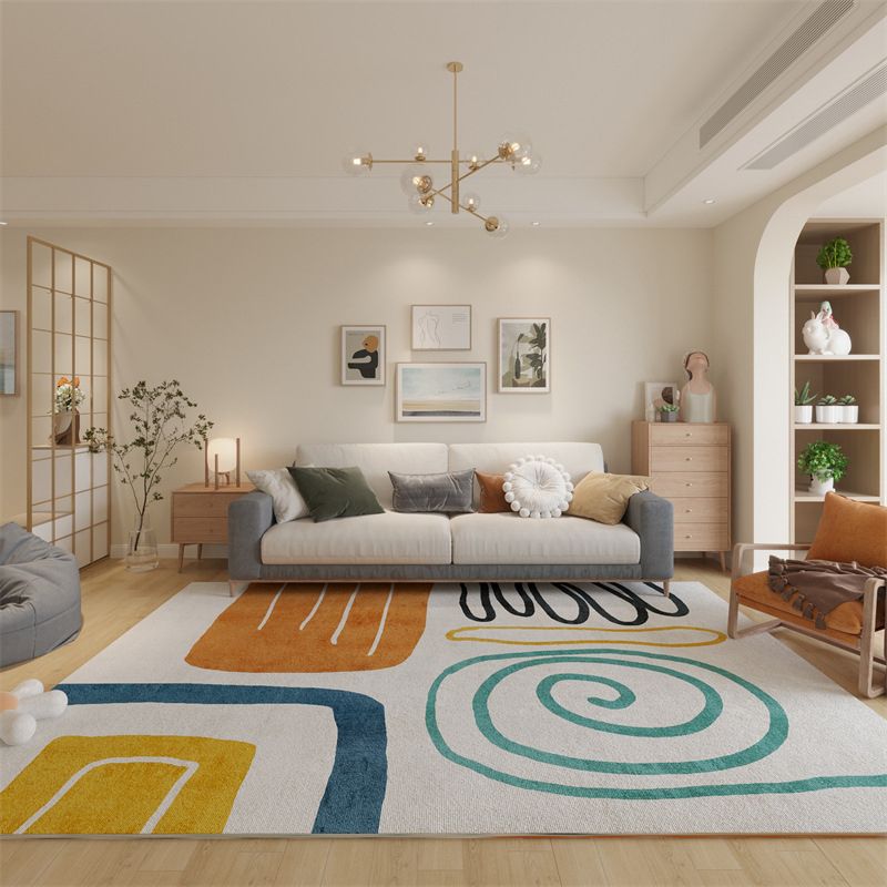 White Nordic Carpet Polyester Graphic Carpet Stain Resistant Carpet for Living Room