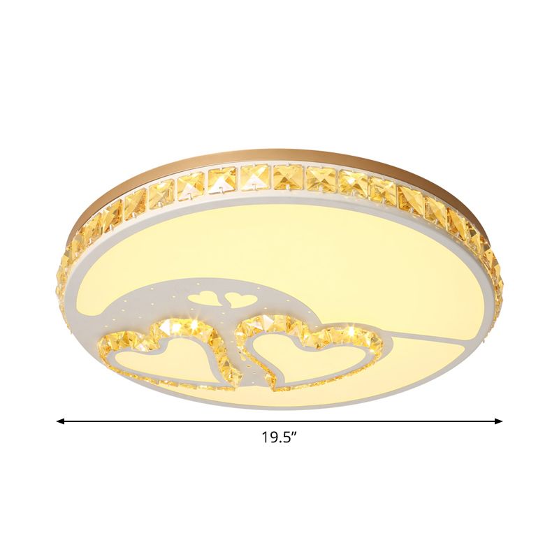 Moon Shaped Crystal Ceiling Flush Minimal Bedroom LED Flush Mount Light with Leaf/Loving Heart/Star Pattern in White