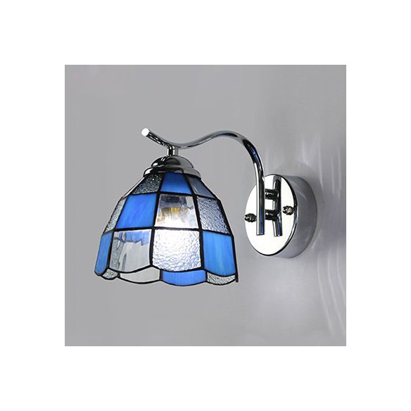 Tiffany Style Tapered Wall Light with Square/Gem Pattern Stained Glass 1 Light Wall Sconce Lighting in Blue
