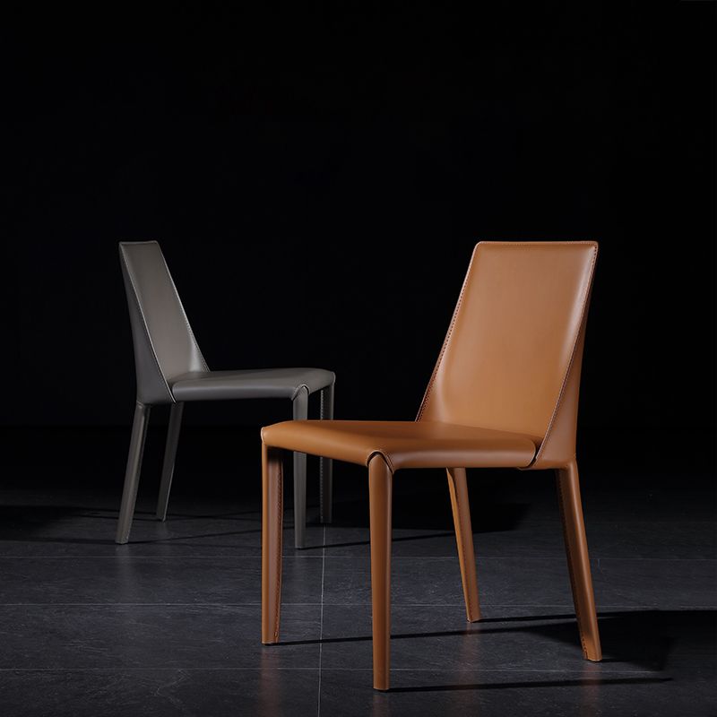 Glam Dining Room Armless Chairs Faux Leather Metal Base Dining Chairs