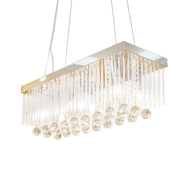 Crystal Ball Chrome Island Light Fixture Rectangle 6 Heads Contemporary Pendant Lighting