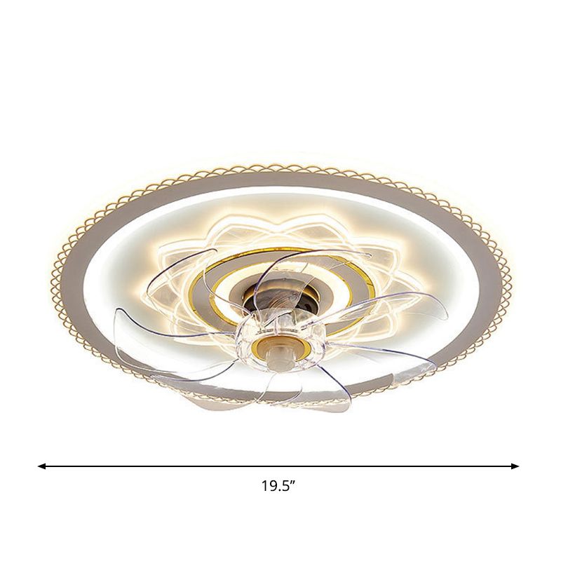 19.5 "W Ronde metalen plafondventilator Licht Moderne LED WIT SEMI MOST -verlichting met 7 heldere messen