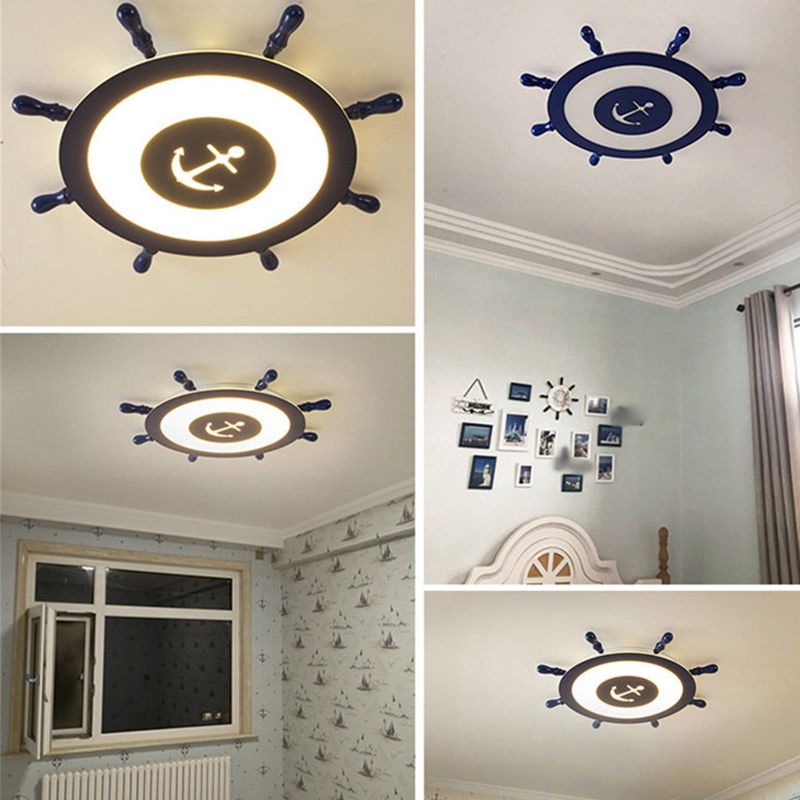 Circular Shape LED Ceiling Lamp Kids Style Iron 2 Lights Flush Mount for Bedroom