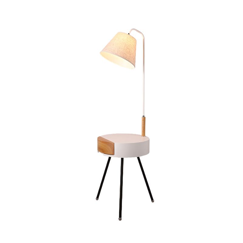 Tripod Table Floor Lighting Modern Metallic Single Head Black/Grey/White and Wood Stand Lamp with Fabric Shade