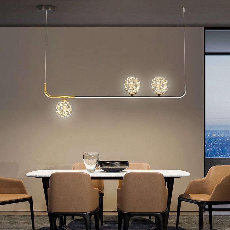 Modern Sphere Island Lighting Glass 4 Light Island Pendant Lights in Gold