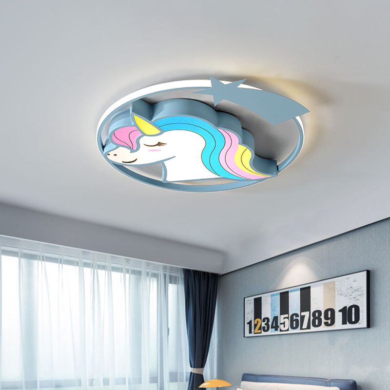 Dessin animé girafe/licorne plafonnier fer enfants chambre LED encastré luminaire en rose/jaune/bleu