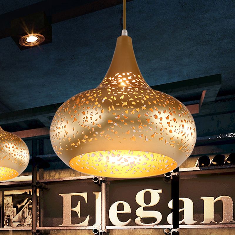 Droplet Hanging Light Traditionary Metal 1 Bulb Pendant Lighting Fixture in Silver/Bronze/Gold for Bedroom