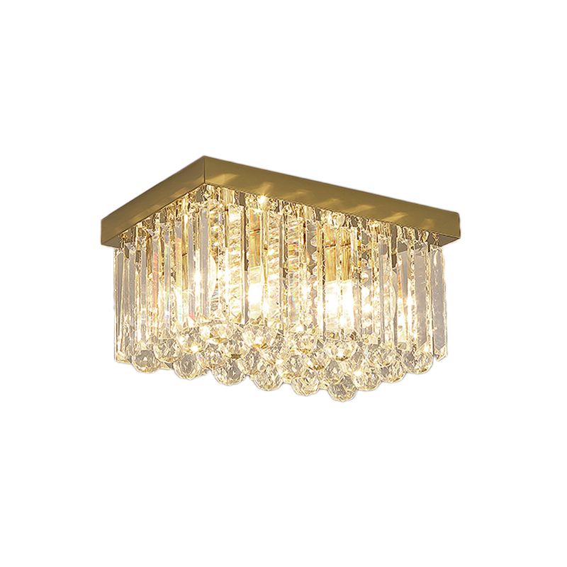 Luz moderna de montaje empotrado de 2 luces con pantalla de bloque de cristal, lámpara de techo rectangular dorada, 12 "/ 16"/19,5 "de ancho