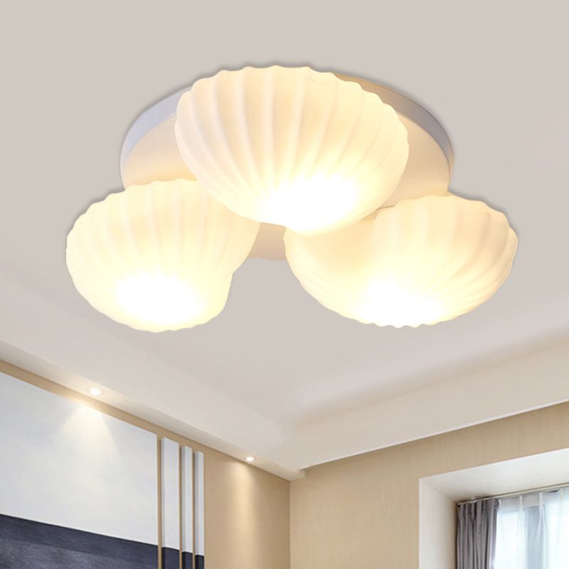 Plafonnier nautique à 3/5 lumières en forme de coquille Saint-Jacques en verre blanc, éclairage de plafond pour le salon