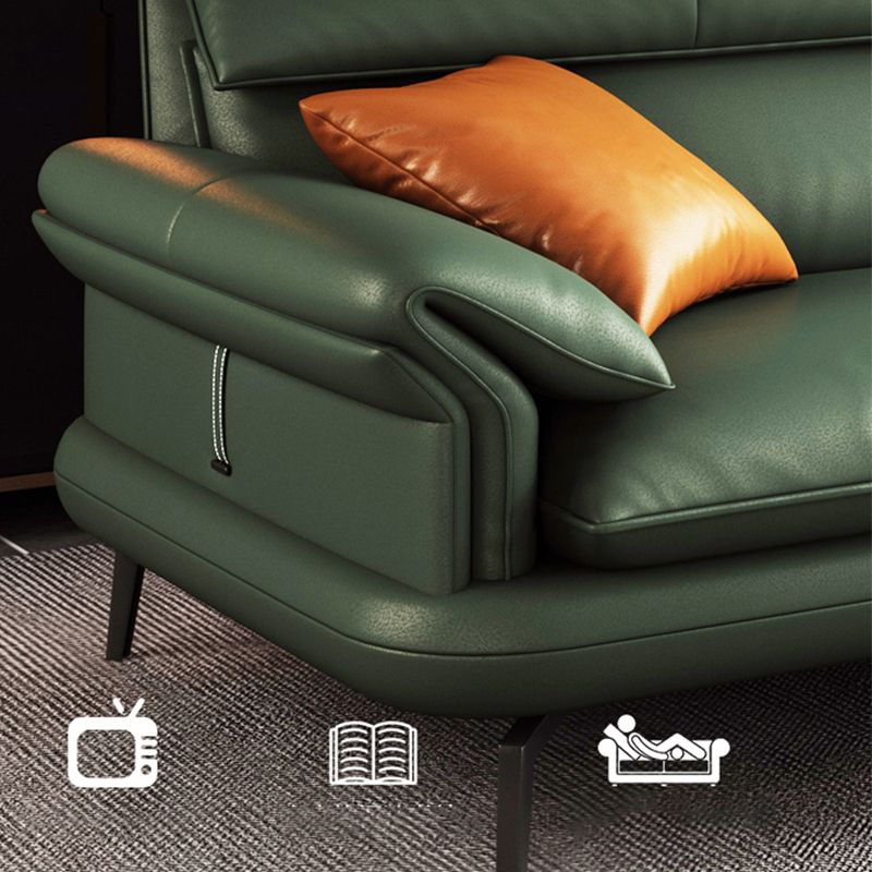 Pillow Arms Sofa in Green Modern Stain-Resistant Faux Leather L-Shape Sofa & Chaise
