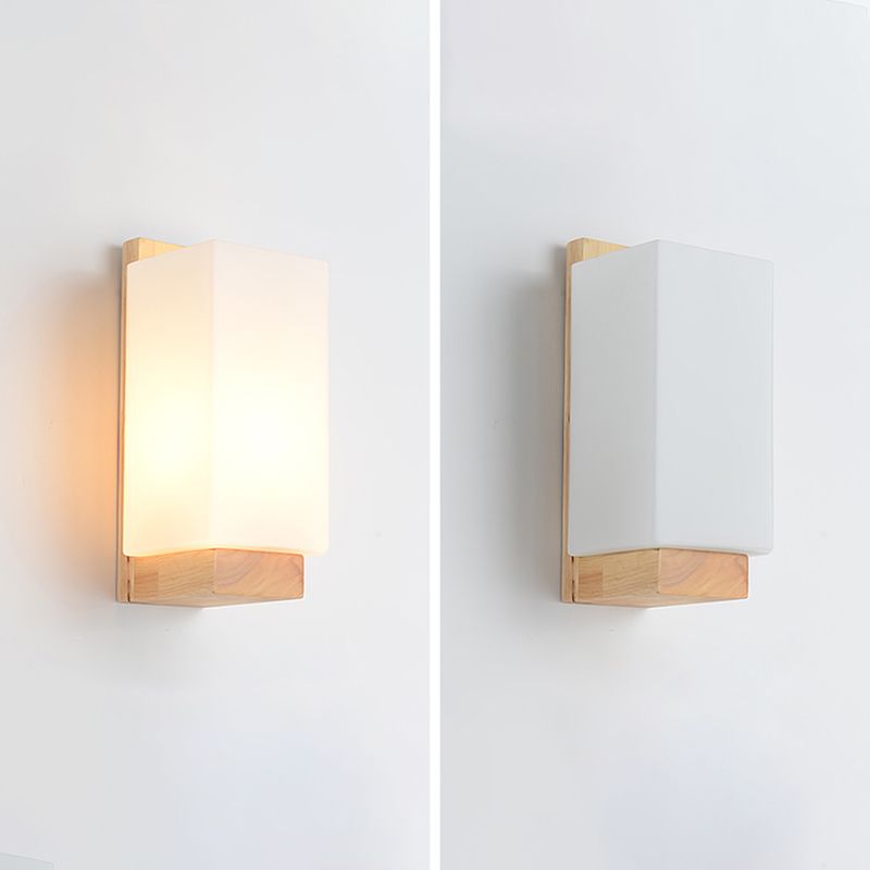 Geometric Shade Wall Lighting Modern Simple Wood Style Wall Light in Brown