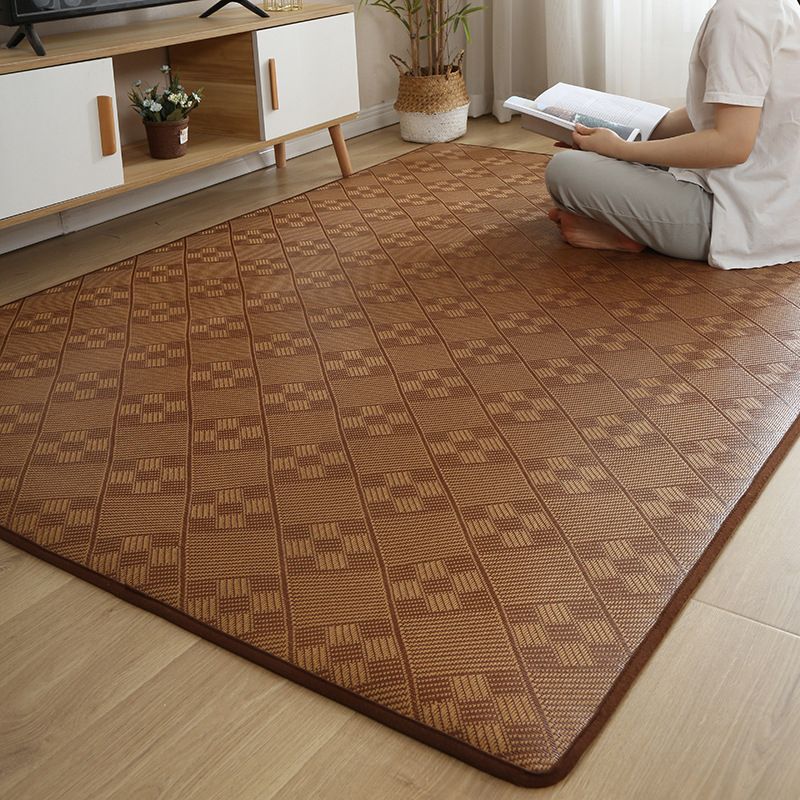 Dark Brown Village Rug Polyester Sisal Rug Non-Slip Backing Rug for Drawing Room