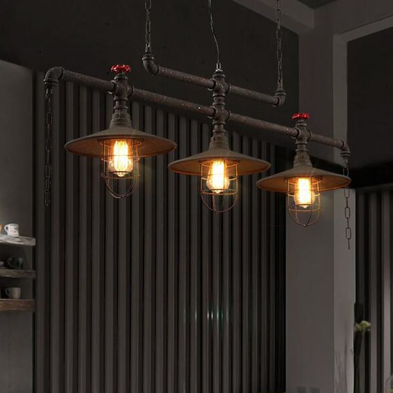 2/3 koppen Saucer Island Lighting Steampunk Zwart Iron Hanging Light Farmture met Cage en Chain Deco
