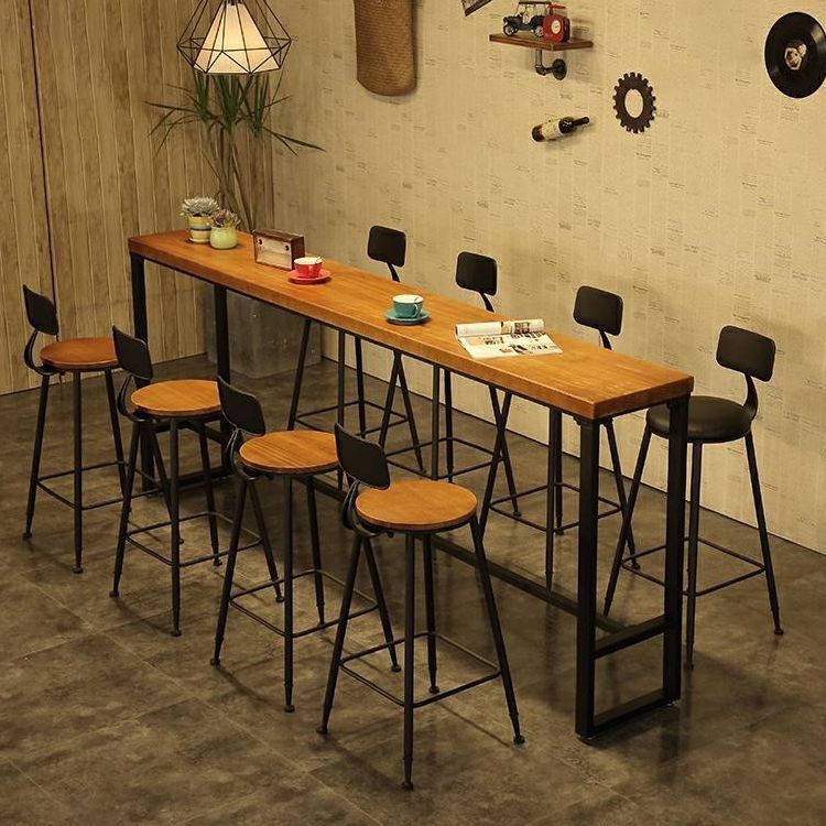 Industrial 1/5 Pieces Bar Table Set Rectangle Pine Wood Counter Table with High Stools