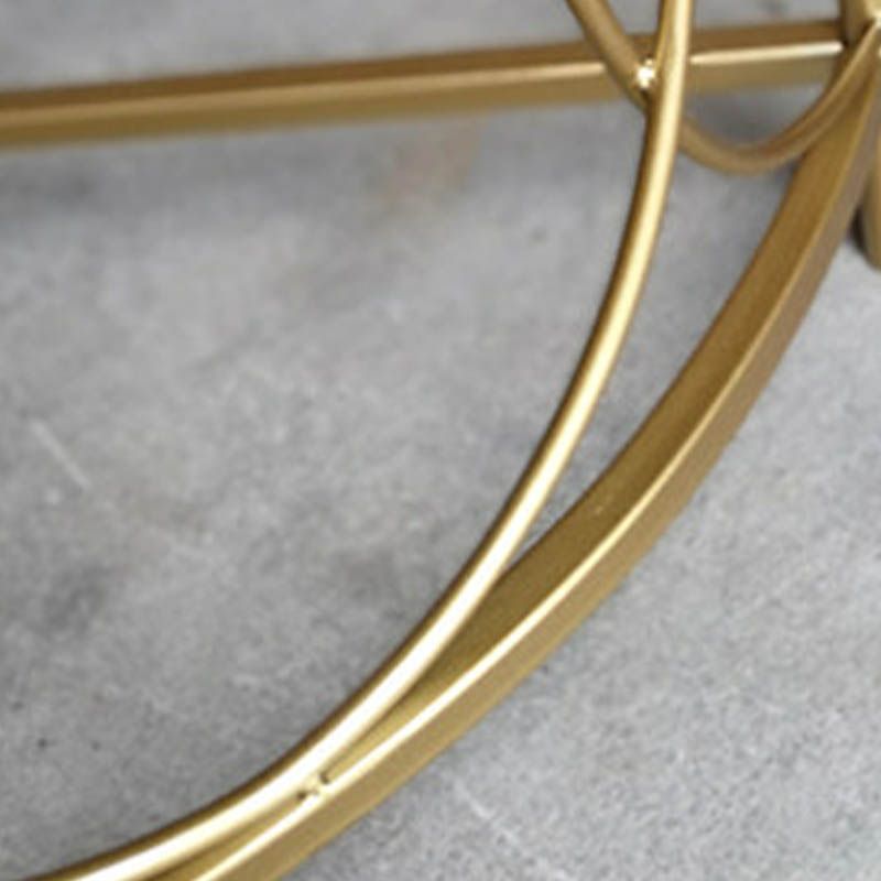 Modern Half Moon Console Table Stone Console Sofa Table in Gold and White