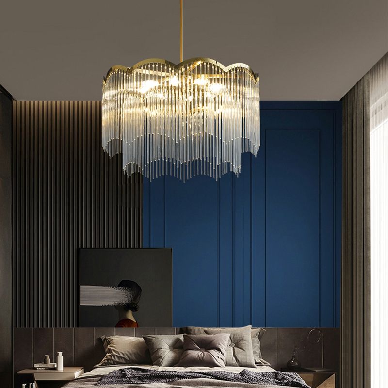 Gold Crystal Tassel Modern Chandelier Lights Ceiling Light Fixture for Dining Room