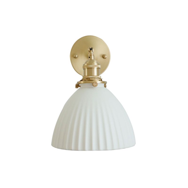 1 -Light Industrial Wall Armed Fixture Brass and Cone Shade Wall Light in Gold