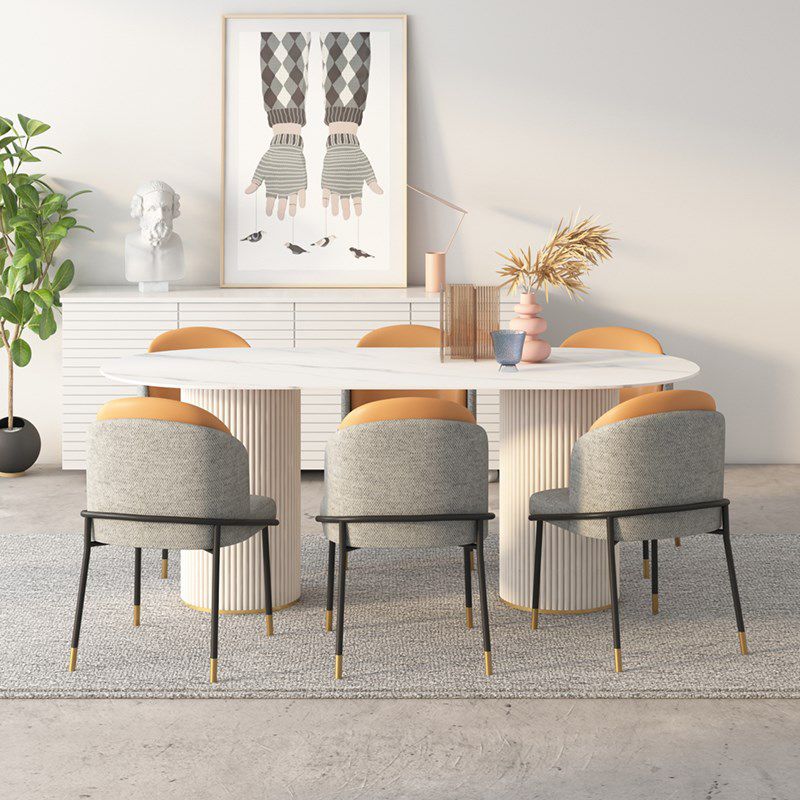 Simplicity Style Oval Dining Table Imitation Marble Home Furniture