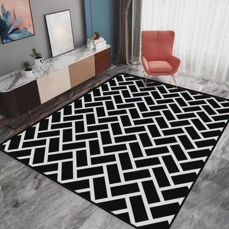 Black Modern Rug Polyester Graphic Rug Non-Slip Backing Area Rug for Living Room