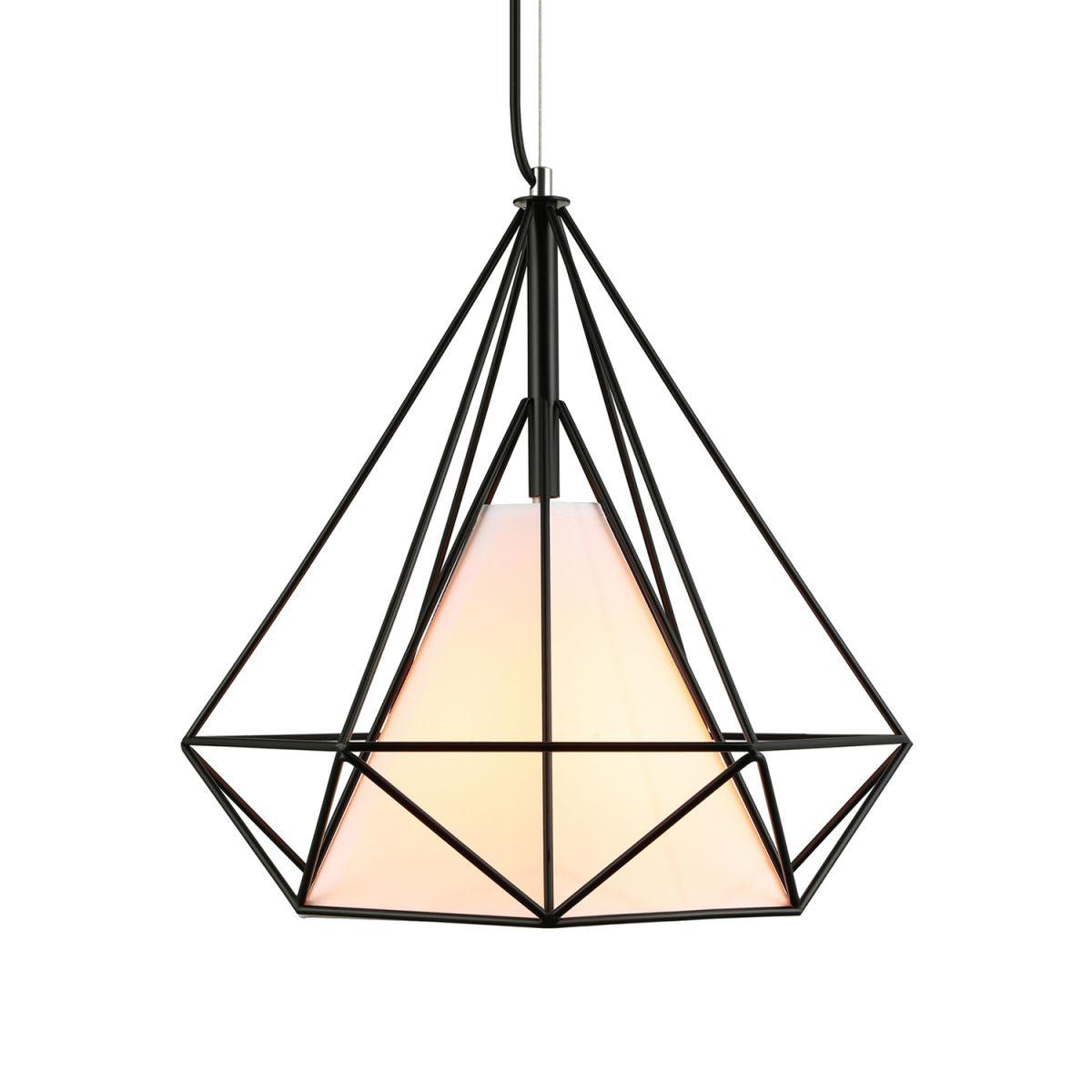 10/15/18" W 1 Bulb Diamond Cage Hanging Light Antique Style White/White and Brown Metal Ceiling Fixture with Fabric Shade