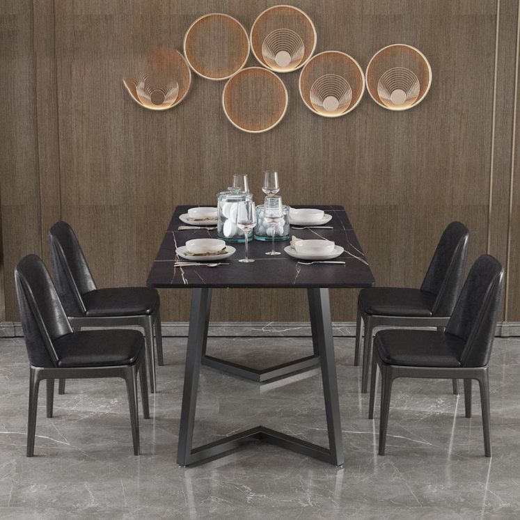 Polished Finish Dinette Set with Black Chairs 1/4/5/7 Pieces Glam Dining Table Set