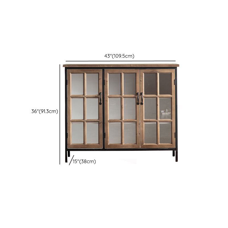 Wood and Iron Chest with Doors Bar Pulls Accent Cabinet with Shelves