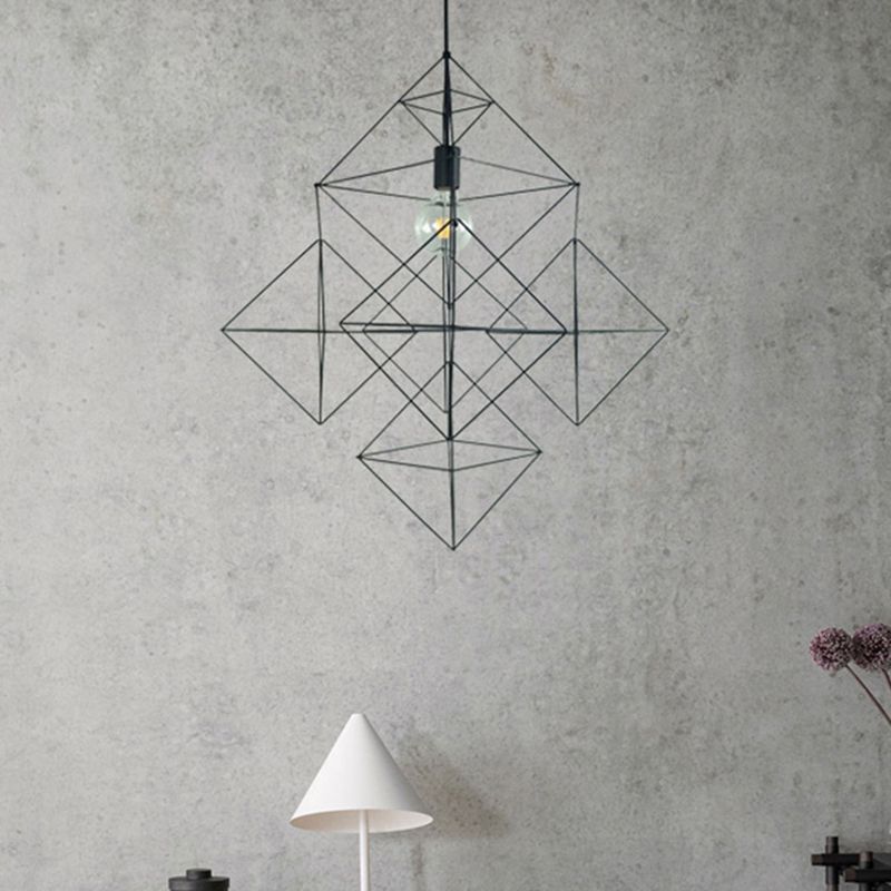 Black 1 Light Light Lighting Classic Metal Geometric Hanging Lamp per sala da pranzo