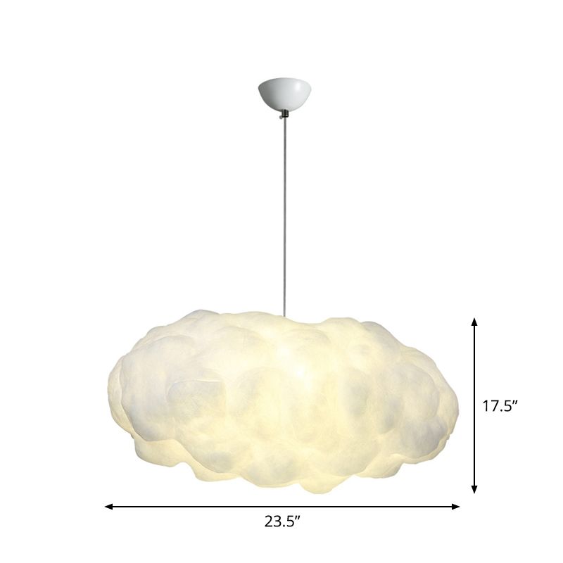 Cloudy Hanging Pendant Light Artistry Fabric 1-Head Living Room Ceiling Light in White