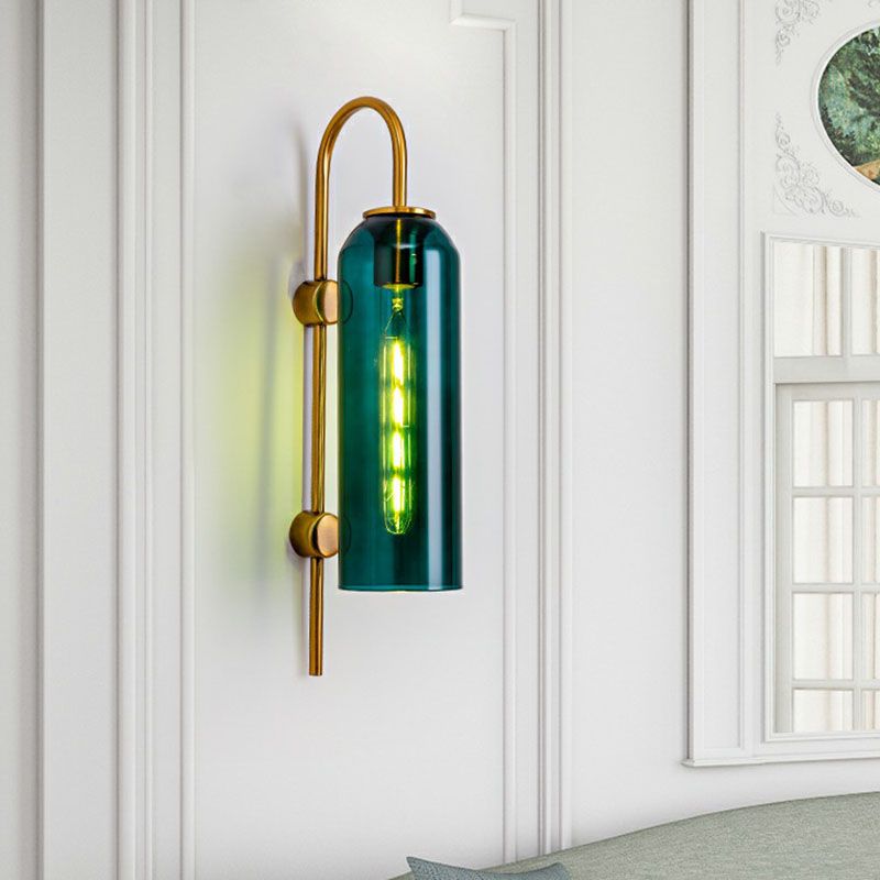 Elongated Dome Wall Sconce Light Post-Modern Glass 1-Light Corridor Wall Lamp with Gooseneck Arm
