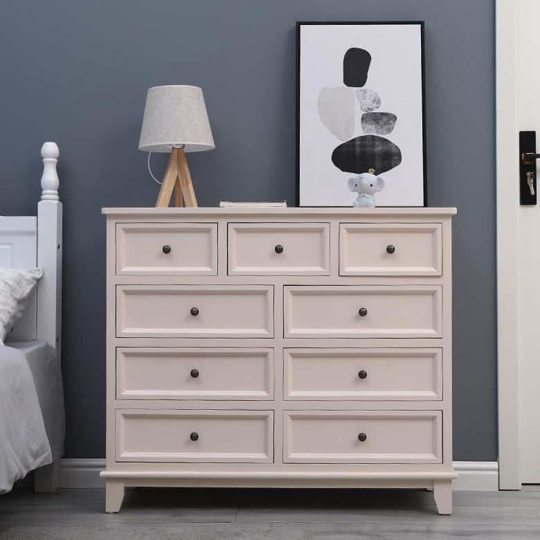 Modern Style White Storage Chest Rustic Solid Wood Chest with Multi Drawers