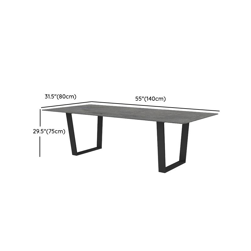 Modern Rectangle Patio Table Outdoor Stone Top and Steel Frame Dining Table