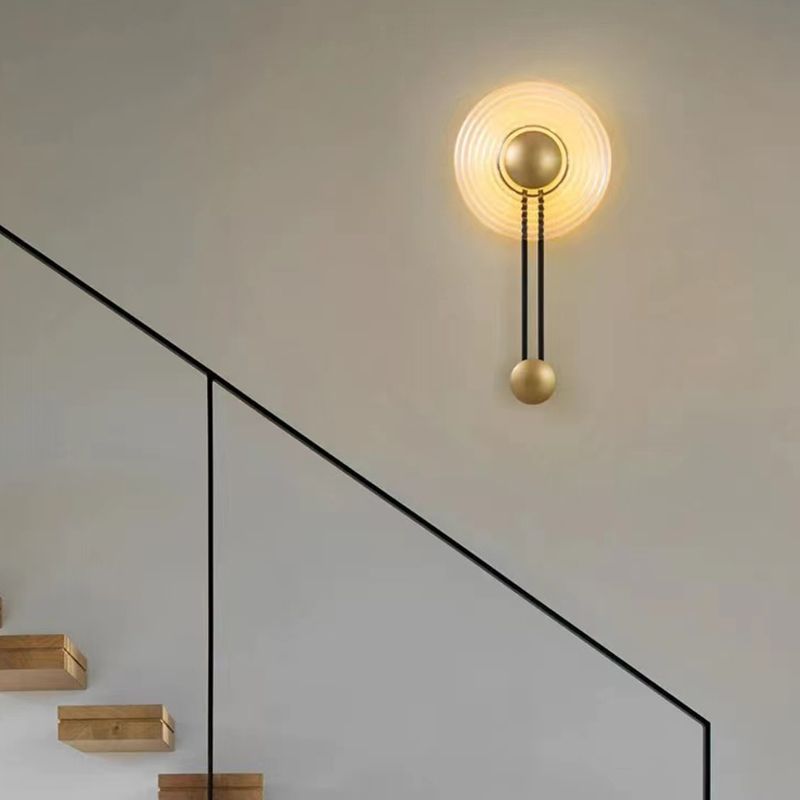 Glass Round Wall Light Modern 1-Light Wall Lights in Gold for Bedroom