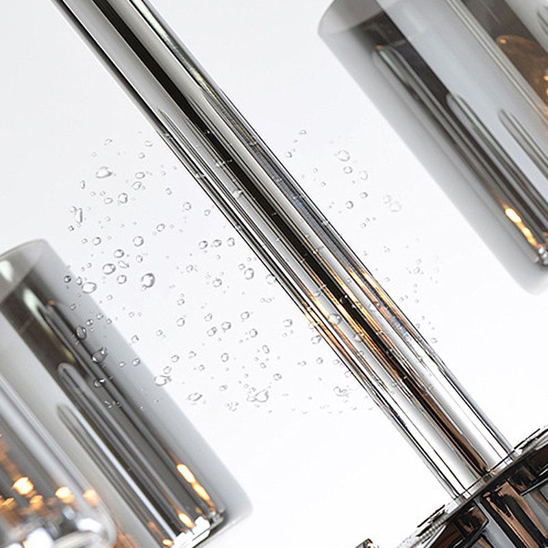 Single Modern Wall Mounted Lamp, Wallchiere Design Nickel Finish, Cylinder Shaped Gray Glass Shade Included